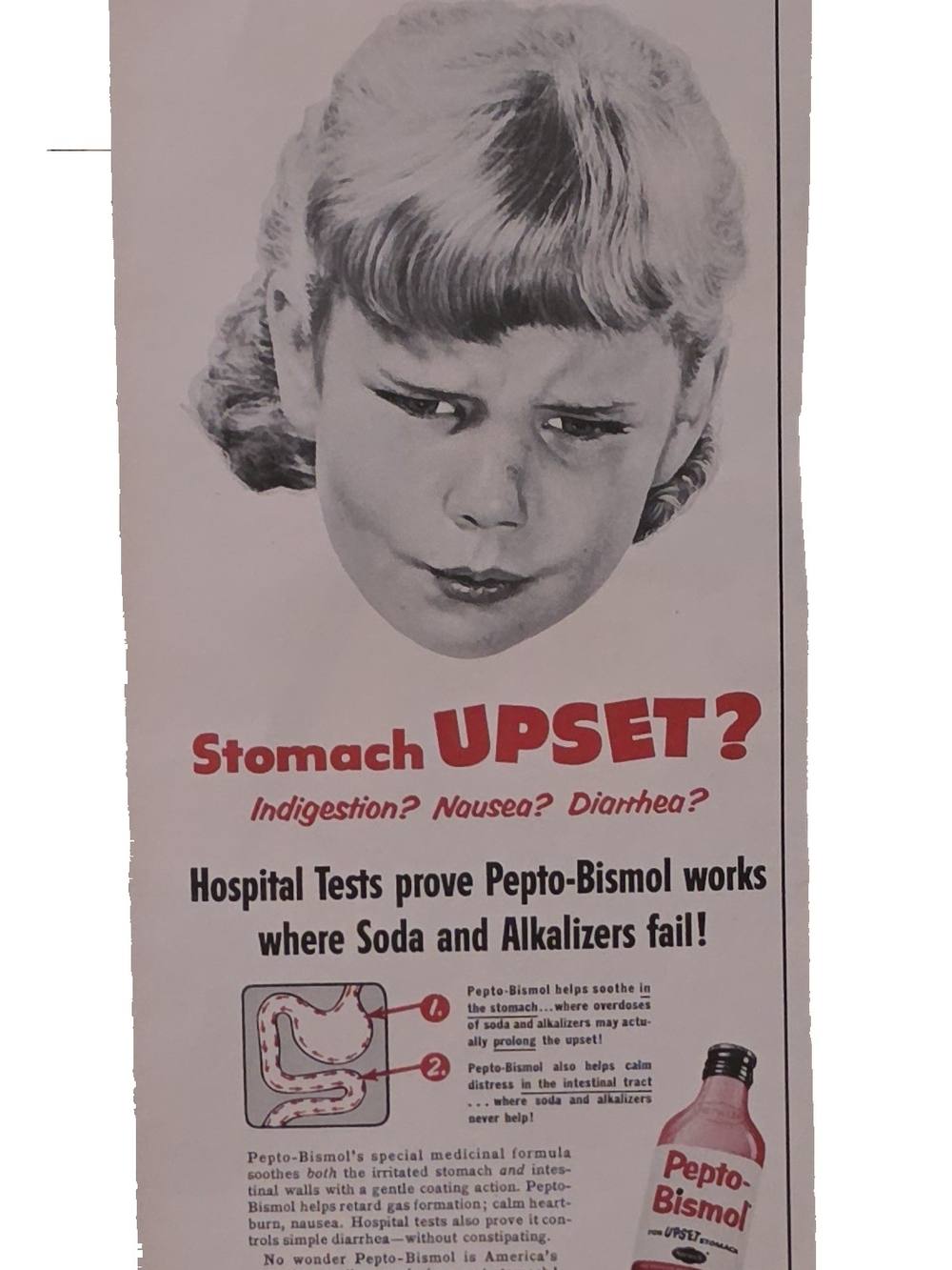 Vintage-Pepto-Bismol liquid medicine Ad